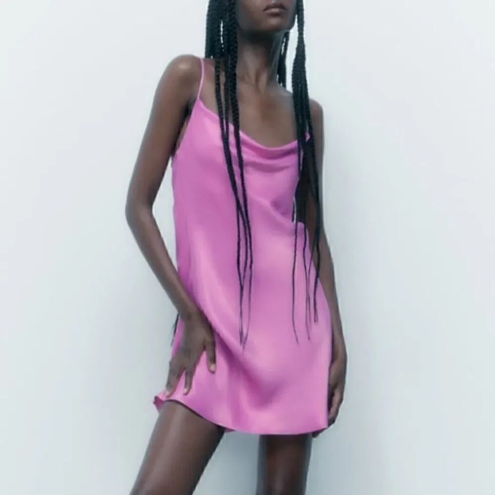 ZARA SATIN RHINESTONE STRAP SLIP DRESS Barbiecore Barbie Core - Picture 3 of 7